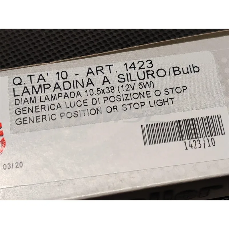 Lampadina a siluro CIF 12 Volt 5 Watt con dimensione 10,5 x 38 mm e vetro trasparente per luce di posizione anteriore o posteriore vespa old model, ricambio 1423