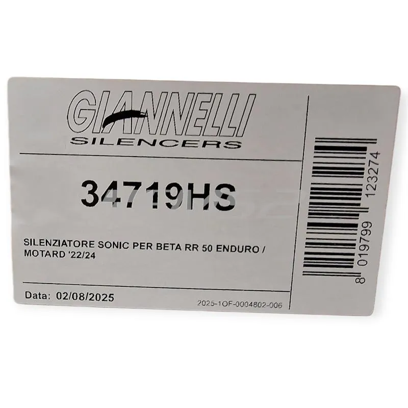 Silenziatore Giannelli Sonic 34719HS per BETA ENDURO/MOTARD RR 50cc  prodotti dal 2022 in poi (type C5) con Ø innesto 24mm omologato in alluminio anodizzato nero