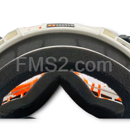 Maschera occhiali da cross Stage6 di colore bianco con elastico brandizzato per uso con caschi da cross, ricambio S608015