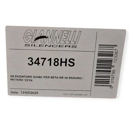 Silenziatore Giannelli Sonic 34718HS per BETA ENDURO/MOTARD RR 50cc prodotti dal 2022 in poi (type C5) con Ø innesto 24mm omologato in alluminio anodizzato argento