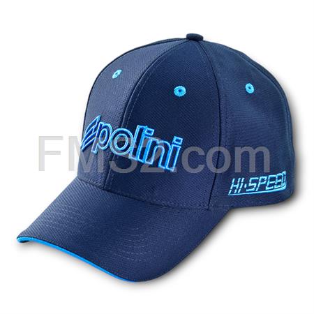Cappellino con becca Polini Evo 2 in tessuto blu con ricami di colore azzurro, ricambio 0982632