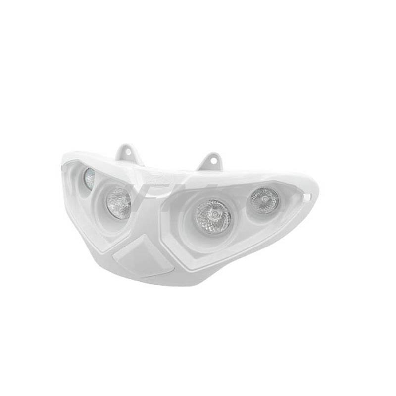 Maschera fanale anteriore di colore bianco pastello con 4 lampadine  alogene dicroiche per scooter e maxi scooter Gilera Runner 50 - 125 - 180 TNT, ricambio 201385