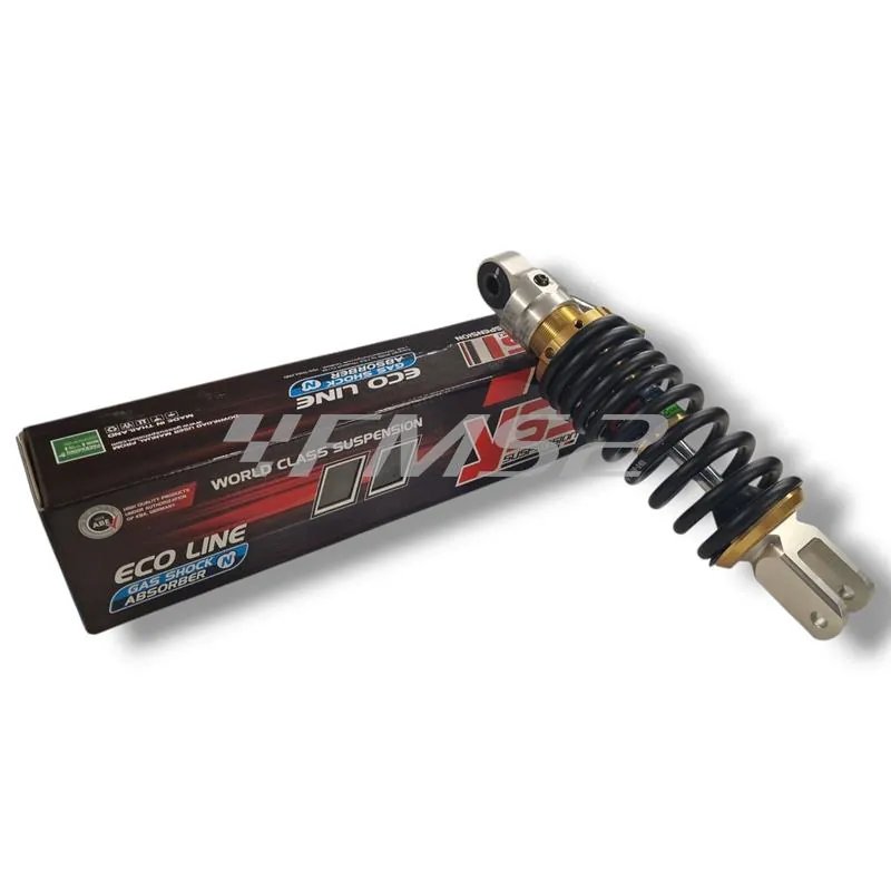 Mono ammortizzatore posteriore YSS con interasse da 250 mm modello OE302-250T-01AL-38 di colore nero, oro e alluminio e regolabile con ghiera filettata, ricambio YSOE25001