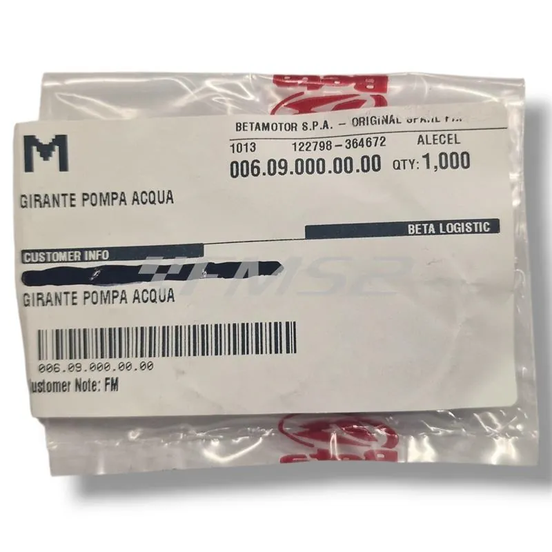 Girante pompa acqua originale BETA per tutti i modelli enduro 2t dal 2013 in poi, tutti i modelli enduro 4t fino al 2019 con motore Beta, ricambio 006.09.000.00.00
