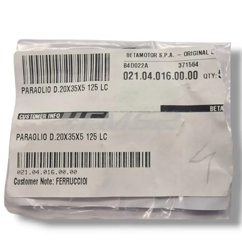 Paraolio 20x35x5 SD HS specifico uscita albero cambio secondario lato pignone originale Motori Minarelli per Beta ENDURO/MOTARD RR 125 LC 2013-2020, ricambio 021.04.016.00.00
