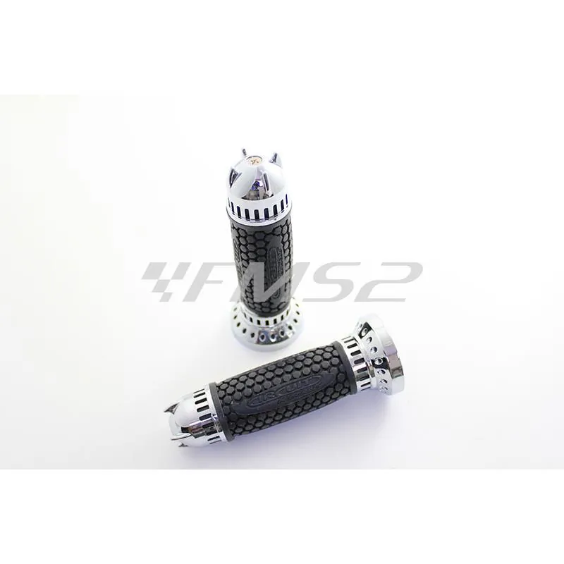 Manopole in gomma di colore nero e tappi cromati modello rocket Jr (Circuit), ricambio MA021