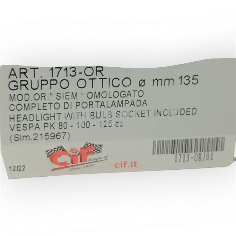 Gruppo ottico orig.siem - ? mm.135 vespa pk, ricambio 1713-OR