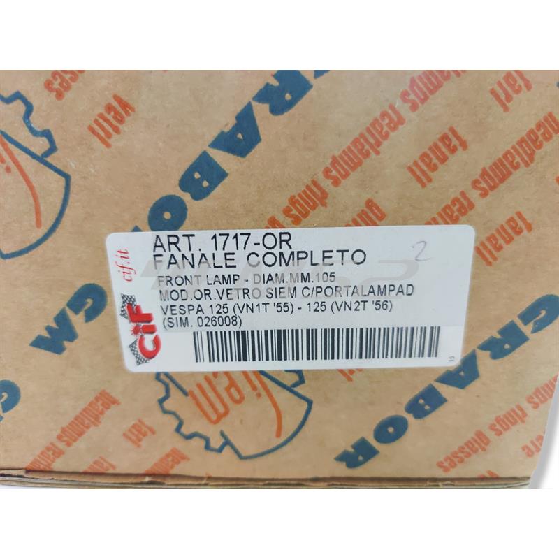 Gruppo ottico fanale anteriore in vetro originale Siem completo di portalampade per Piaggio vespa 125cc VN1T e VN2T , ricambio 1717-OR