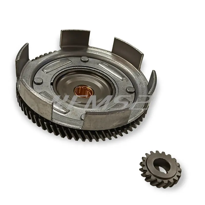 Campana frizione trasmissione Z 18x67 con denti elicoidali e parastrappi per montaggio motore Piaggio Ape e Vespa 50 cc, ricambio CIF 5990
