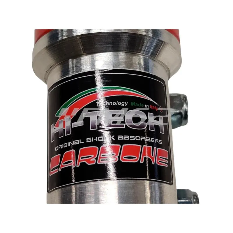 Ammortizzatore anteriore Carbone hi-tech oleopneumatico a doppio effetto olio e gas con piedino inferiore  ricavato dal pieno e lavorato cnc per Piaggio Vespa px tutte le versioni e LML star 2 e 4 tempi, ricambio 6306-HTC