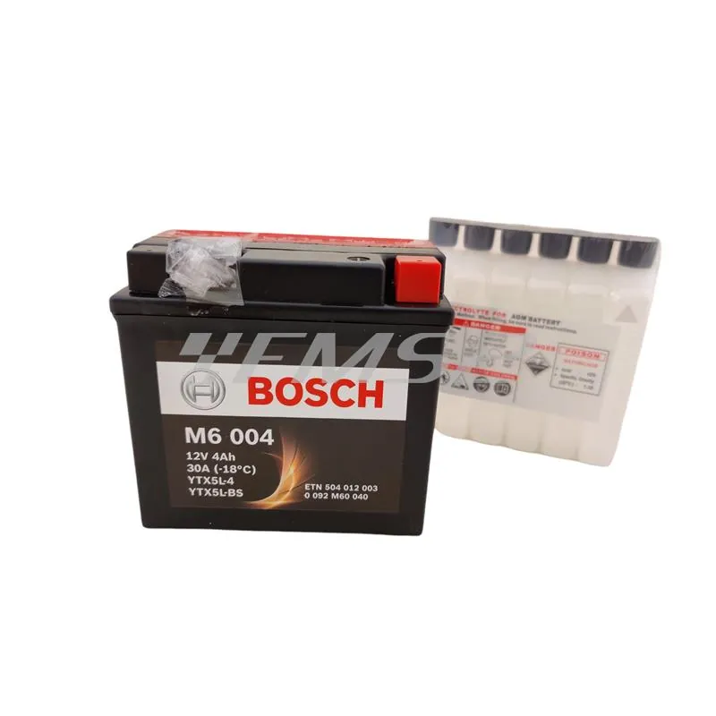 Batteria Bosch YTX5L-BS 12 Volt - 4 Ah, con acido a corredo, ricambio 0092M60040