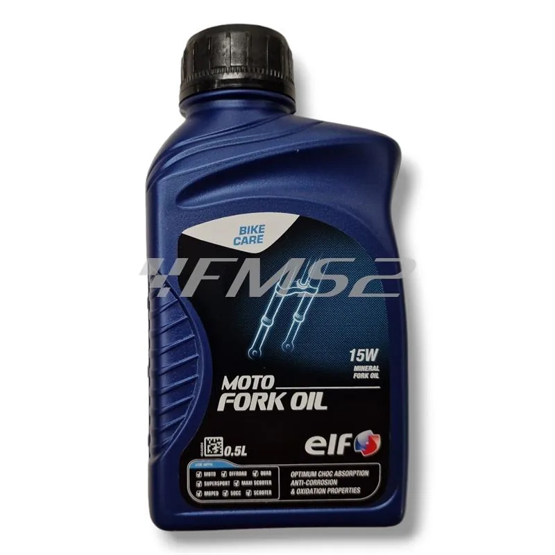 Barattolo olio forcella Elf moto fork oil 15w in confezione da 500 ml per tutti i tipi di forcelle, ricambio 111614