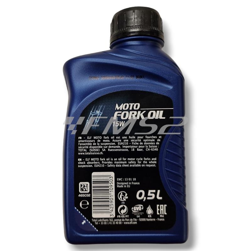 Barattolo olio forcella Elf moto fork oil 15w in confezione da 500 ml per tutti i tipi di forcelle, ricambio 111614