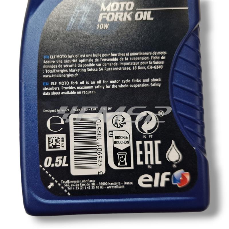 Barattolo olio forcella Elf moto fork oil 10w in confezione da 500 ml per tutti i tipi di forcelle, ricambio 111615