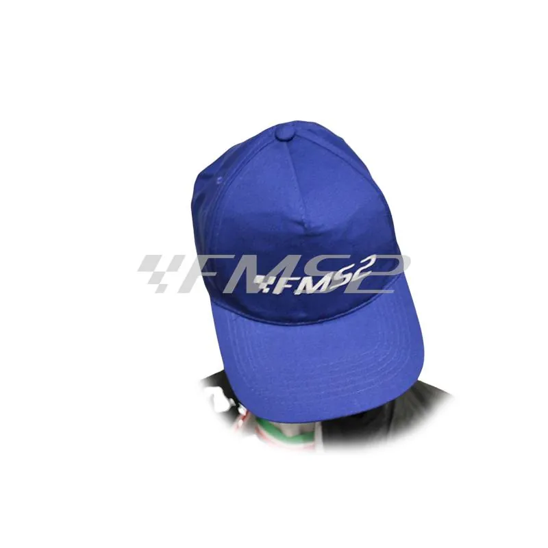Cappellino modello battage golf in cotone di colore blu con logo FMS2 stampato bianco, ricambio CAP001BLU