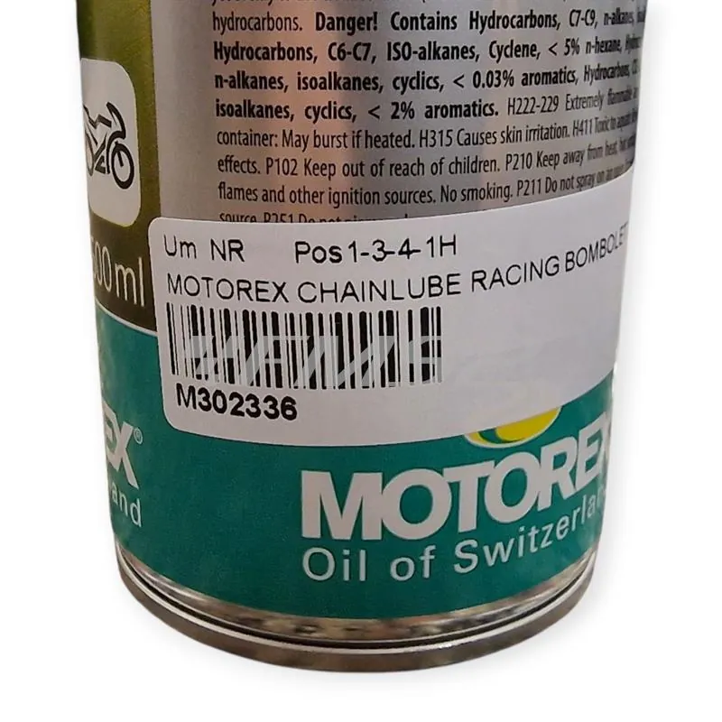 Lubrificante catena racing spray Motorex con aggiunta di PTFE - bomboletta spray da 500 ml, ricambio M302336