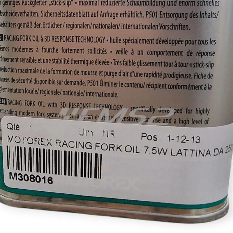 Olio forcelle racing Motorex con densità 7,5W - lattina da 250 ml, ricambio M308016