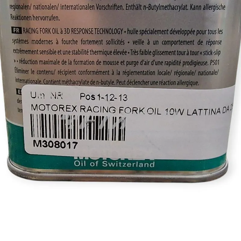 Olio forcelle racing Motorex con densità 10W - lattina da 250 ml, ricambio M308017