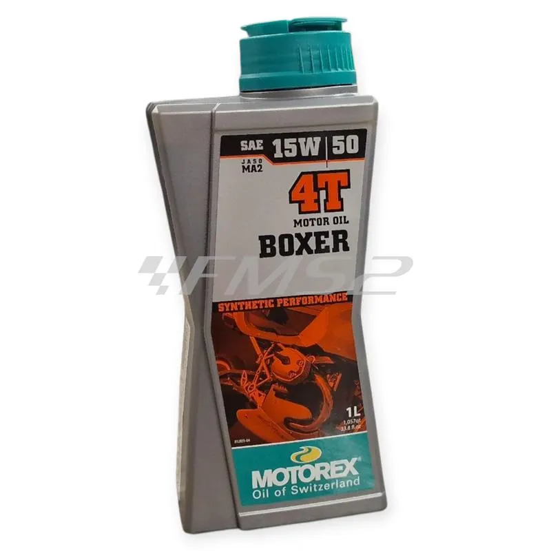 Olio motore Motorex Boxer 4 tempi 15W-50 JASO MA, API SL/SJ/SH/SG - flacone da 1 litro, ricambio M308240