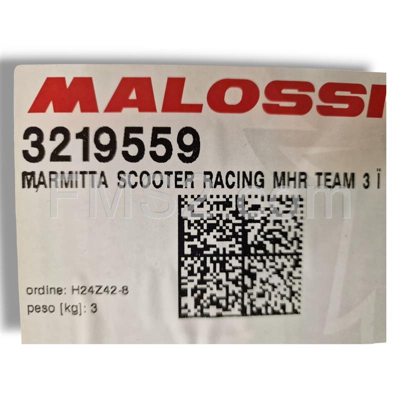 Marmitta Malossi scooter Racing MHR TEAM 3 con silenziatore nero e specifica per gruppi termici Malossi 47 mm  70 cc scooter con motore Minarelli orizzontale liquido, ricambio 3219559