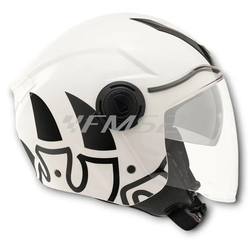 Casco jet Malossi di colore bianco e grafiche nere con taglia XL, ricambio 3915640W6