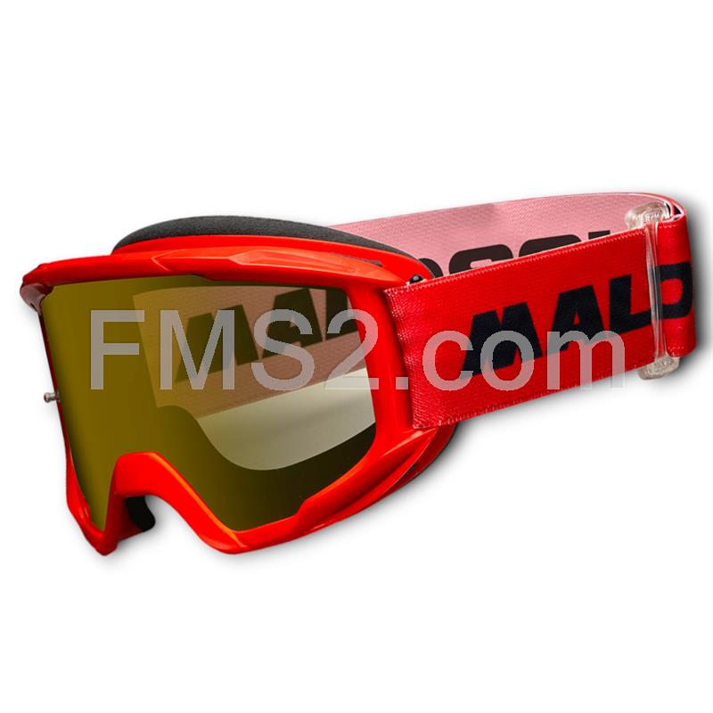 Maschera occhiali da cross Malossi con lente specchiata rossa e dal look accattivante per uso racing e di tutti i giorni, ricambio 4119824B