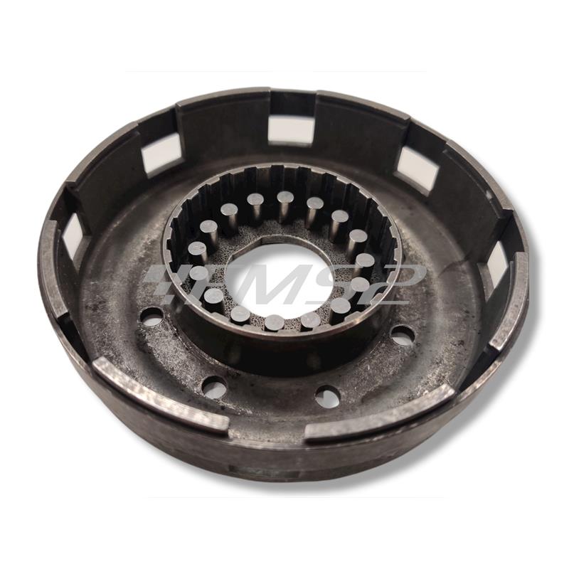 Campana cestello frizione Malossi Power up clutch basket con diametro interno da 109,5 mm per motori Piaggio Vespa PX 125, 150 e 200 cc 2 tempi prodotti dal 1998 in poi, ricambio 7717313B