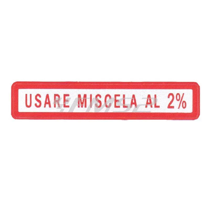 Targhetta adesiva 'usare miscela al 2%' RMS piccola, rosso/argento - Ricambio 142720470 per ciclomotori e Vespa small frame