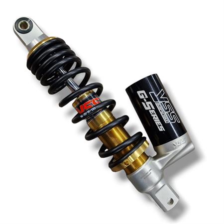 Mono ammortizzatore YSS posteriore modello OK302-290T-01AL-388 versione Gold con serbatoio esterno e interasse da 290 mm per scooter con motore Minarelli aria e liquido, ricambio YSOK29001