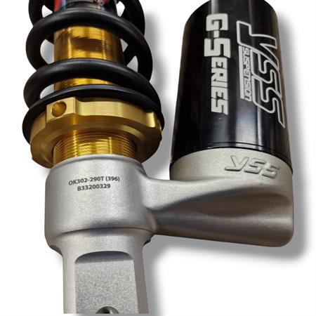 Mono ammortizzatore YSS posteriore modello OK302-290T-01AL-388 versione Gold con serbatoio esterno e interasse da 290 mm per scooter con motore Minarelli aria e liquido, ricambio YSOK29001