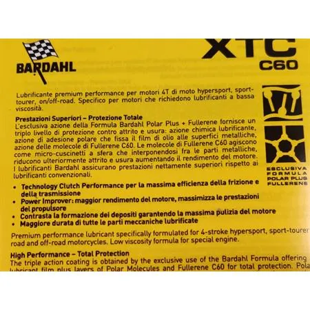 Olio motore Bardahl XTC C60 con gradazione 10W30 sintetico 100% per utilizzo moto, flacone da 1 litro, ricambio 348140