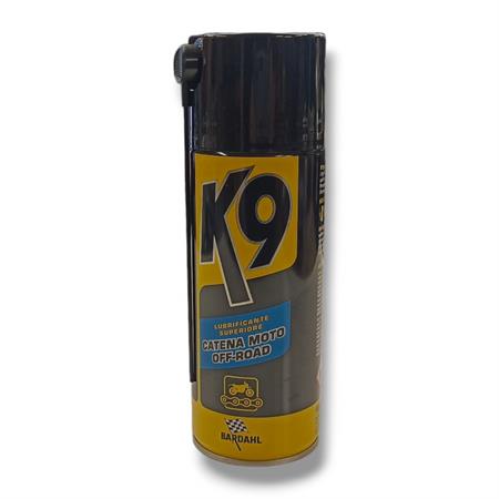 Bomboletta grasso spray lubrificante Bardahl K9 per catena moto fuoristrada, cross off road adatto a tutti i tipi di catena con e senza O-Ring, ricambio 636028