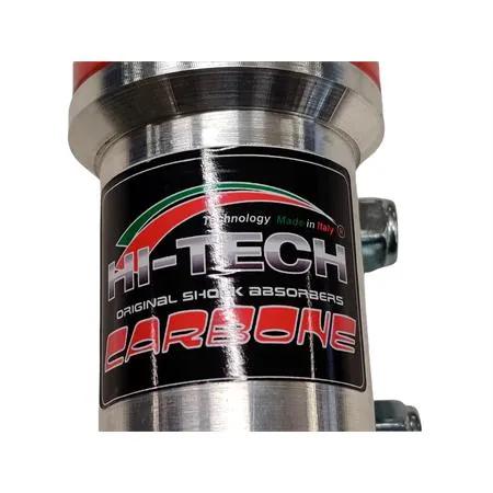 Ammortizzatore anteriore Carbone hi-tech oleopneumatico a doppio effetto olio e gas con piedino inferiore  ricavato dal pieno e lavorato cnc per Piaggio Vespa px tutte le versioni e LML star 2 e 4 tempi, ricambio 6306-HTC