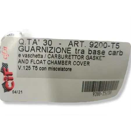Guarnizione CIF in carta da montare tra carter motore e vaschetta carburatore Piaggio Vespa T5 125 cc 2 tempi con miscelatore e carburatore SI24-24, ricambio 9200-T5