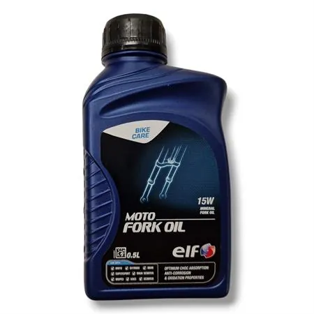 Barattolo olio forcella Elf moto fork oil 15w in confezione da 500 ml per tutti i tipi di forcelle, ricambio 111614