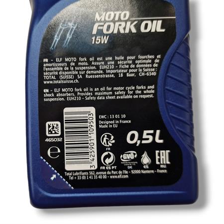 Barattolo olio forcella Elf moto fork oil 15w in confezione da 500 ml per tutti i tipi di forcelle, ricambio 111614