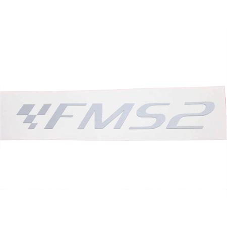 Adesivo prespaziato logo fms2 con dimensione 10x1.8 di colore argento metallizzato, ricambio ADE001ARGENTO