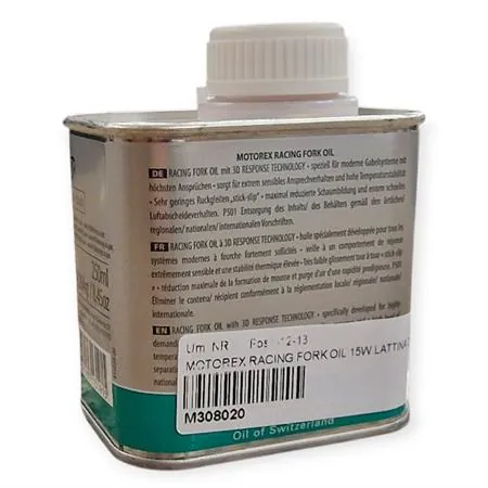 Olio forcelle racing Motorex con densità 15W - lattina da 250 ml, ricambio M308020