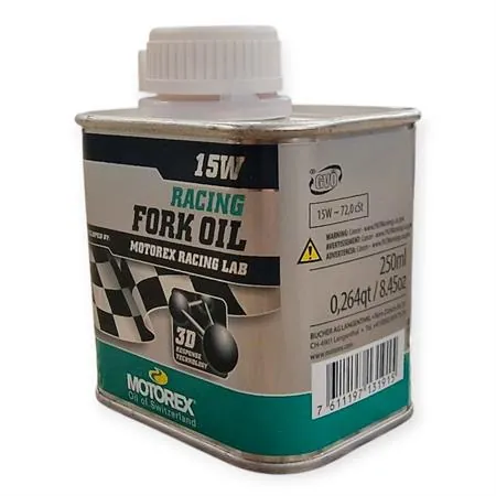 Olio forcelle racing Motorex con densità 15W - lattina da 250 ml, ricambio M308020