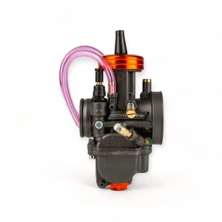 Carburatore PWK Motoforce Racing 24 mm di colore antracite e particolari anodizzati arancio con powerjet incluso per applicazioni varie 2 tempi, ricambio MF1620210