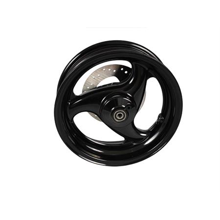 Cerchio ruota anteriore Grimeca in alluminio nero a 3 razze completo di disco con diametro 190 mm, perno e distanziale per scooter Malaguti F12 Phantom, ricambio 10903603