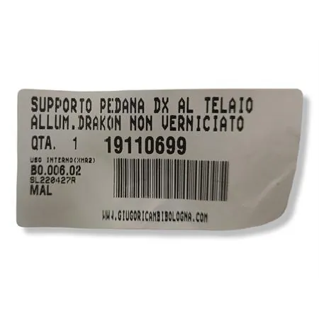 Supporto pedana destra in alluminio con fissaggio al telaio per Malaguti Drakon 50 cc, ricambio 19110699