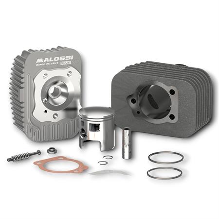 Gruppo termico motore Malossi diametro 46,5 mm 70 cc con testa e pistone bifascia con spinotto da 12 mm per ciclomotore Piaggio Ciao, ricambio 3118735