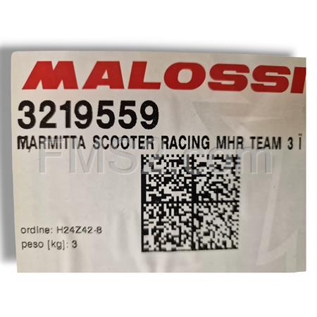 Marmitta Malossi scooter Racing MHR TEAM 3 con silenziatore nero e specifica per gruppi termici Malossi 47 mm  70 cc scooter con motore Minarelli orizzontale liquido, ricambio 3219559