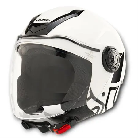 Casco jet Malossi di colore bianco e grafiche nere con taglia XL, ricambio 3915640W6