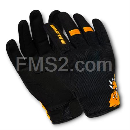 Guanti mezza stagione Malossi modello M-GLOVES di colore nero e grafiche arancione con taglia S, ricambio 3919252O3