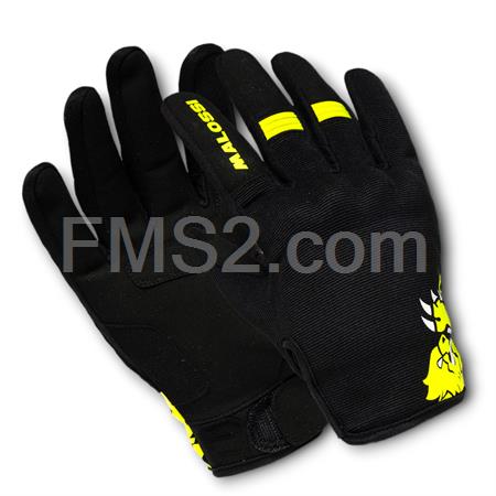 Guanti mezza stagione Malossi modello M-GLOVES di colore nero e grafiche gialle con taglia M, ricambio 3919252Y4