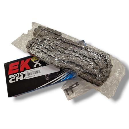 Catena EK Japan con passo 420 DEH con 140 maglie per applicazioni su ciclomotori enduro, motard e stradali, ricambio EK420DEH140