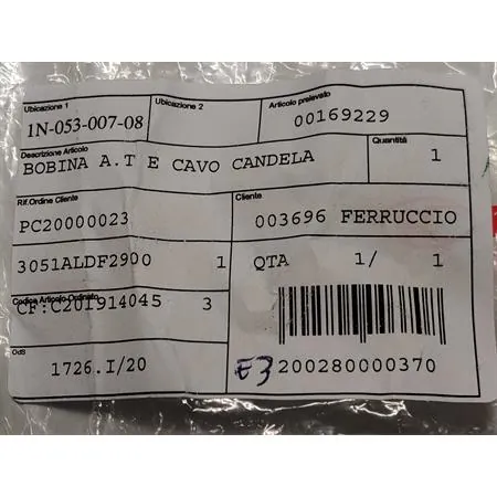 Bobina a.t e cavo candela, ricambio 00169229