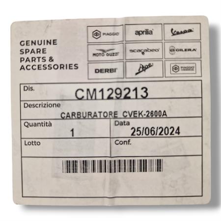 Carburatore CVEK 2600A completo originale per maxi scooter Piaggio 125 cc 4 tempi con motore Leader prodotti dal 1999 in poi, ricambio CM129213